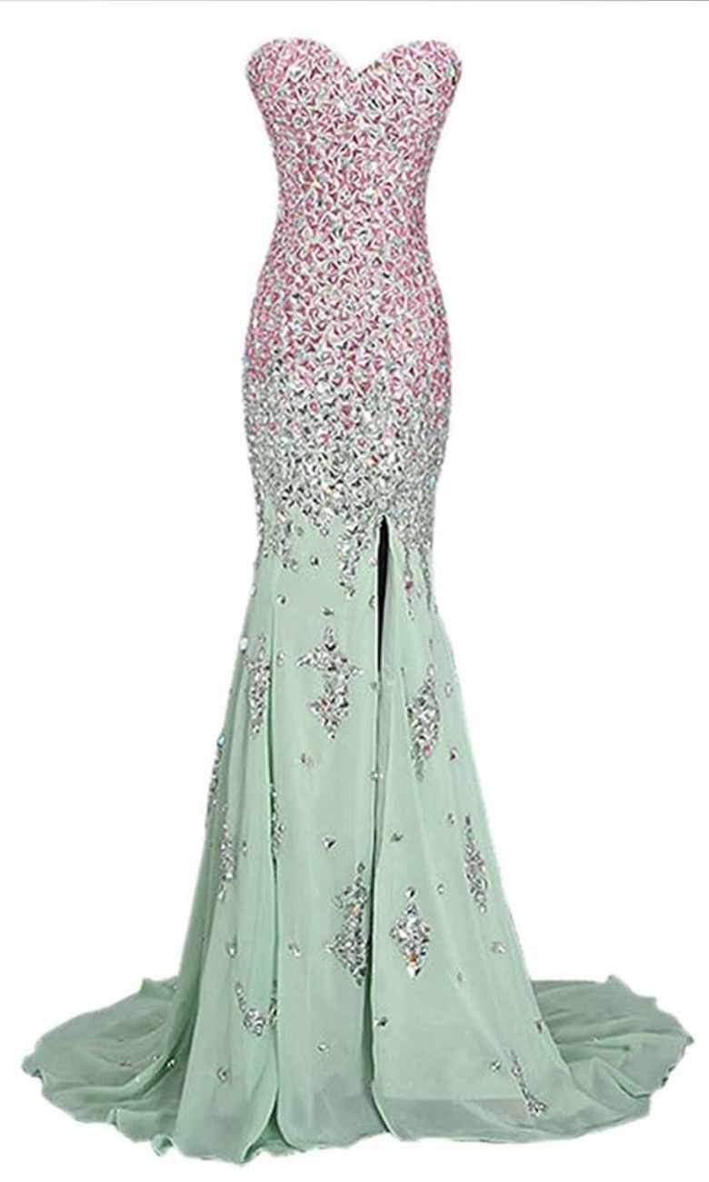 Long Jeweled Mermaid Prom Dresses with Sexy Slit KSP440