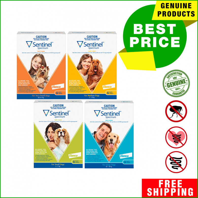 SENTINEL SPECTRUM 6 chews Flea Tick Worm Protection for Dogs