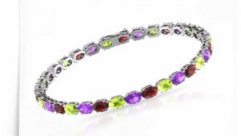 Multi Gemstone Tennis Bracelet, Rainbow Chakra White Gold Bracelet, Multicolored Healing Bracelet for Women