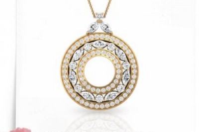 Three Circle Diamond Eternity Pendant, Vintage Round Pendant Necklace, Marquise Round Diamond Gold Pendant