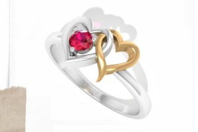 Double Heart Ruby Ring, Two Tone Bridal Wedding Ring, Gemstone Anniversary Promise Ring, Solitaire Birthstone Ring, Gift for Her