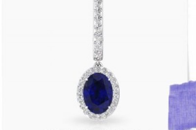 2.12 Ct Sapphire Diffused Huggie Earring, Halo Diamond Drop Earring, Bridal Gemstone Hoop Earring, Statement Wedding Earring, White Gold Jewelry