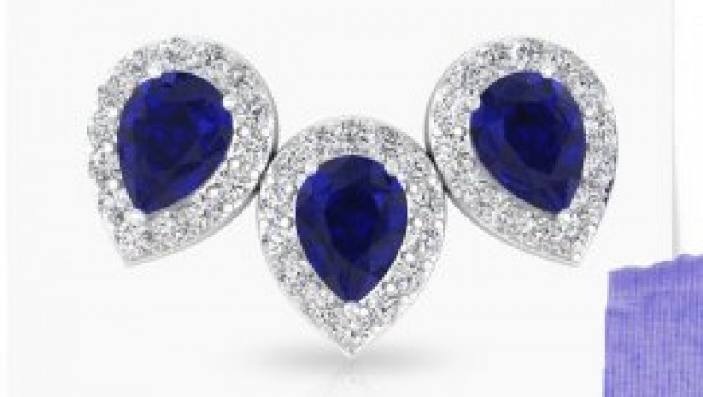Sapphire Diffused Halo Diamond Earring, Pear Shape Gemstone Cartilage Earring, Bridal Wedding Climber Earring, Statement Ear Crawlers Earring