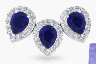 Sapphire Diffused Halo Diamond Earring, Pear Shape Gemstone Cartilage Earring, Bridal Wedding Climber Earring, Statement Ear Crawlers Earring