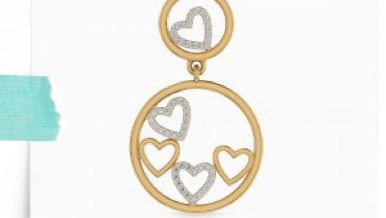 Antique Diamond Drop Earring for Women, Open Circle Gold Dangle Earrings, Yellow Gold Heart Earrings