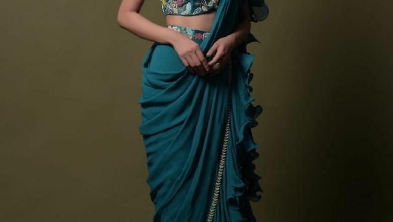 Buy Ruffle Saree Online | Designer Frills Saree | Ruffle Saree Blouse | Fringe Saree