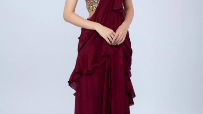 Buy Ruffle Saree Online | Frill Saree | Ruffle Saree Blouse | Stitched Frills Saree | Fringe Saree