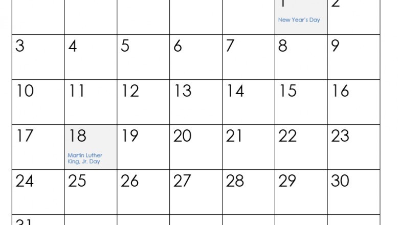 January 2021 calendar printable