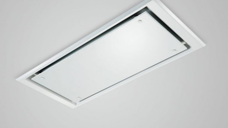 White Glass Ceiling cooker hoods | Eclipse Matt White ceiling hood