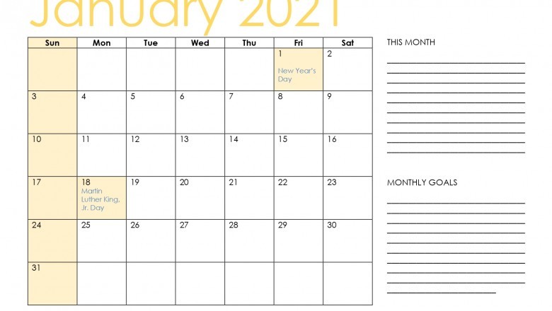 january 2021 blank calendar