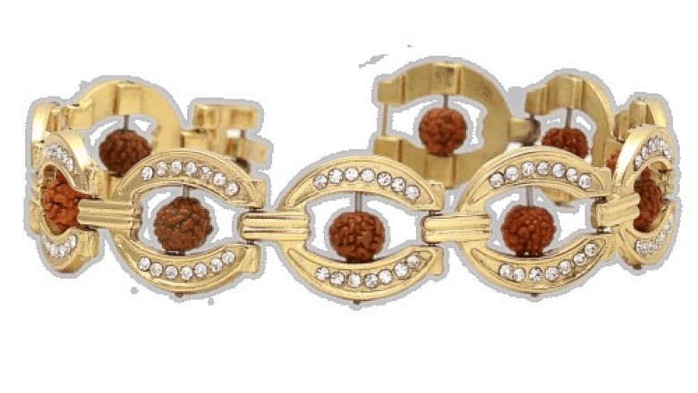 5 Mukhi Rudraksha Bracelet, Bracelet in Zircon Gold Plated Brass