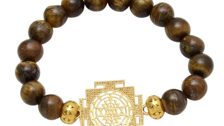 100% Natural Sri Yantra made in Tiger Eye Stone Bracelet