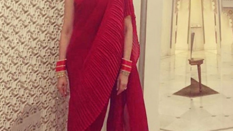 Buy Deepika Singh Teal Blue Sequins Silk Indo-Western Partywear Saree Online from EthnicPlus fo
