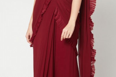 Draped Ruffle Saree And Stitched Ready To Wear Ruffle Saree Buy Online At Fresh Look Fashion