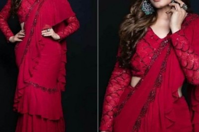 Ruffle Saree Blouse | Stitched Ruffle Saree | Pre Draped Ruffle Saree | Ready To Wear Ruffle Saree | Ready Pleated Ruffle Saree