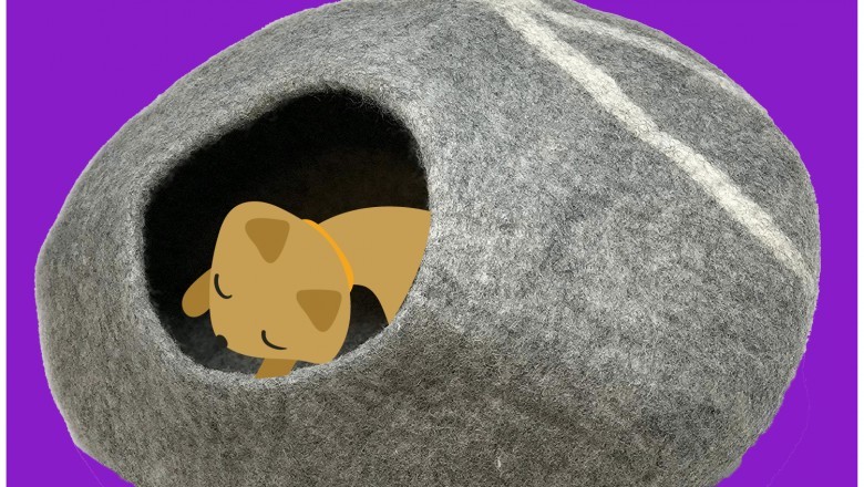 Buy Wool Cat Cave Bed for Large Cat - Purple Pet