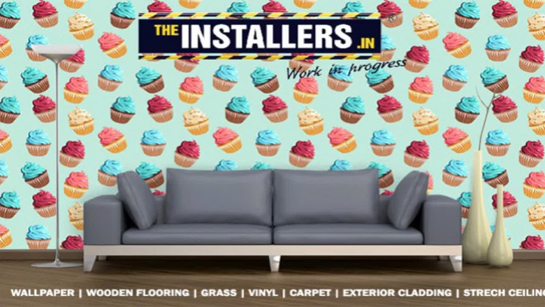 wallpaper,wooden flooring and grass installation | theinstallers.in