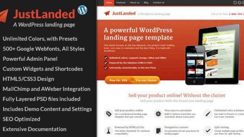 JustLanded WordPress theme - WordPress Landing Page