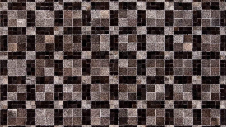 Luxury Geometric Contemporary Handmade Leather Gau Bricka Grey/Black Area Rug Carpet