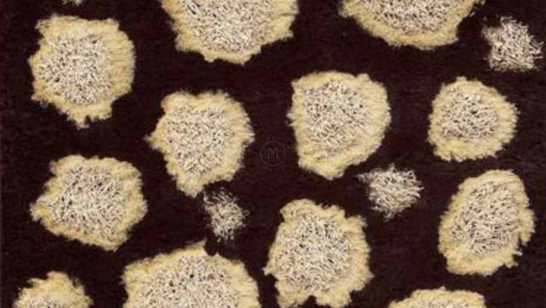 Hand-Tufted Abstract Circle Shag Roca Pebbles White/Brown Area Rug Carpet Sale