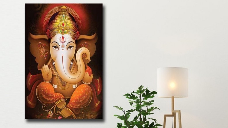 Sitting Lord Ganesha Canvas Wall Art, Lord Ganesha Modern Painting, Printmyspace