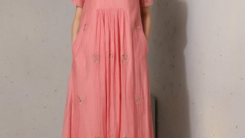 Zuri Hand embroidered V neck ankle Length Dress in 100% | Etsy