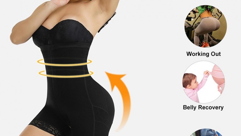 Black Detachable Straps Full Body Shaper Big Size Tummy Trimmer