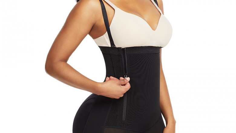Black Detachable Straps Side Zip Body Shaper Sleek Smoothers