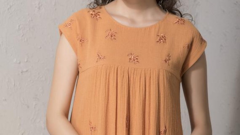 Caim Solid thread embroidered handmade tunic with pockets | Etsy