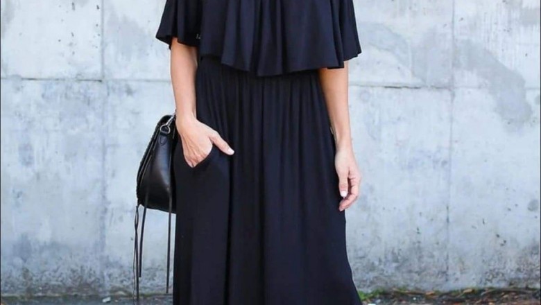 Women's Black Chiffon Off Shoulder Dress