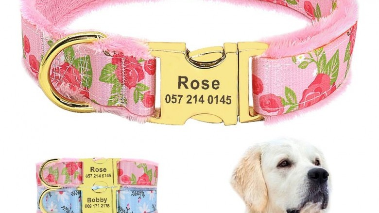 Pet accessories online - Flannel Padded Dog Collar Personalized Collar Engraved ID Tag Collar