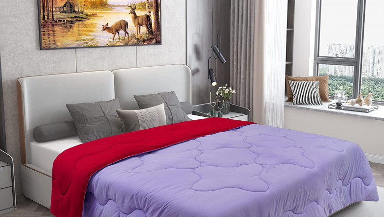 Dream Care Microfiber Reversible AC Comforter / Blanket, Double Bed (Lilac, Maroon)