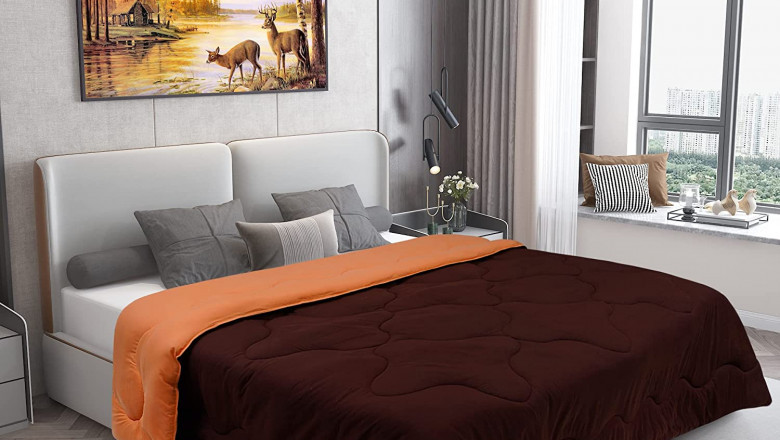 Dream Care Microfiber Reversible AC Comforter / Blanket, Double Bed (Coffee, Peach)