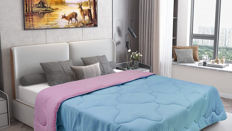 Dream Care Microfiber Reversible AC Comforter / Blanket, Double Bed ( Baby Blue, Pink )