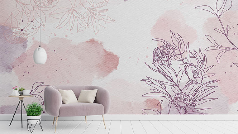 Pink Watercolor Floral Peel And Stick Wallpaper Mural by Giffyalls