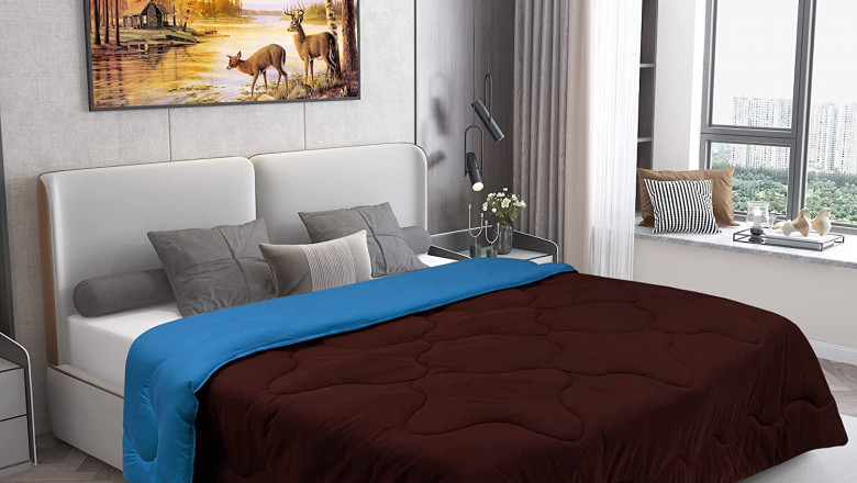 Dream Care Microfiber Reversible AC Comforter / Blanket, Double Bed ( Teal, Coffee )