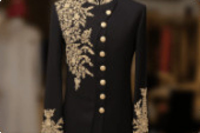 Modern Black Wedding Sherwani Fully Gold EMBROIDERED