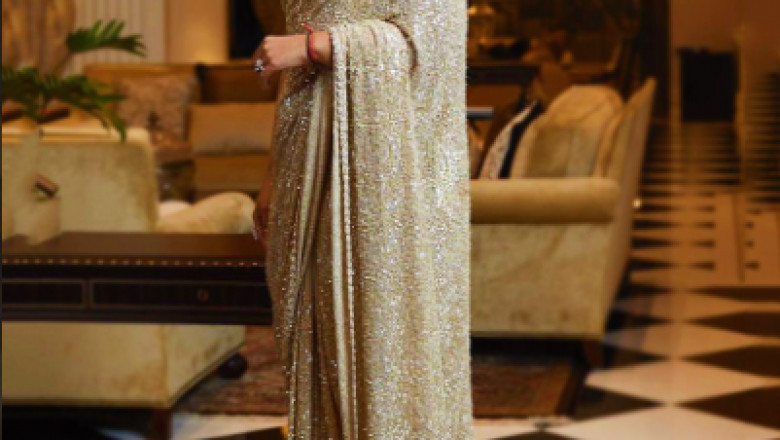 Buy Sabyasachi gold Sequins Party Saree Online at EthnicPlus for 3449