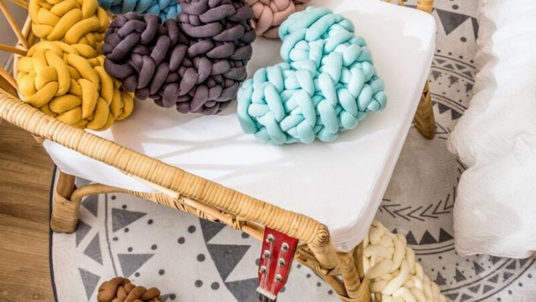 Heart Shape Fluffy Throw Pillow | Hand Knot Cute Creative Home Decor