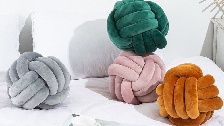 Plain Knot Pillow Hand Knit Ball Bed Stuffed Throw Pillow Decor Rosette