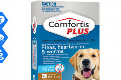 Comfortis PLUS provides 3-in-1 parasite protection for 27.1 to 54 Kg dogs