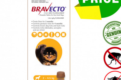 BRAVECTO 2 Chews for 2 to 4.5 Kg Dogs 3 months Tick and Flea Protection