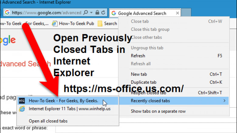 How To Open Previously Closed Tabs In Internet Explorer?
