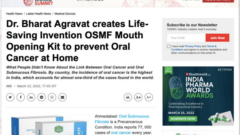 Cosmetic and Dental Implant SurgeonDr. Bharat Agravat's OSMF Mouth Opening Kit Featured In ET Health World Health News