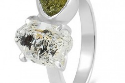Real Moldavite ring Gwmstone 925 silver moldavite jewelry