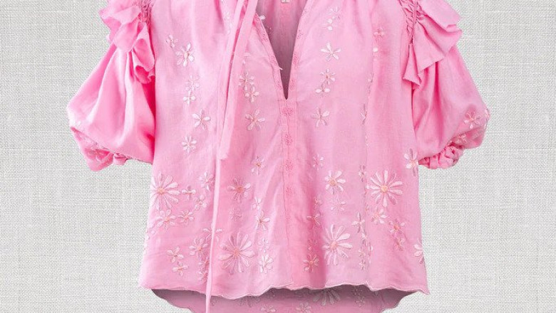 Linen Embroidered Smock Top ~ Taffy Pink