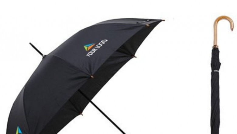 Buy Custom Long Wooden Handle Umbrellas with Logo Printed