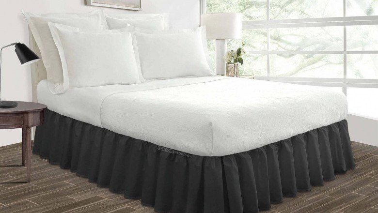 Dark Grey Ruffled Bed Skirt