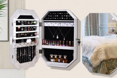 Cosmetic Storage Cabinet Mirrored Lockable Decorative Makeup Storage Wall Mounted Above Hanging Wall Mirror Jewelry Storage