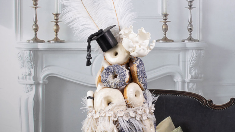 Enjoy your Graduation Celebrations with the Delicious 'Signature Pearls and Feathers - Graduation Donuts Tower'